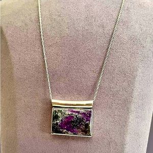 Vintage Sterling Silver Purple Moss Agate Necklace